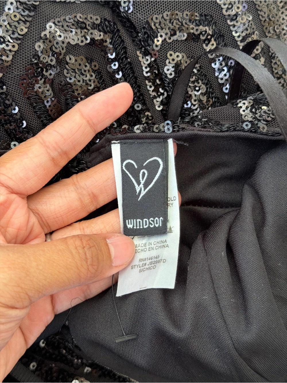 Windsor Black Deirdre Sequin Mesh Slit Prom Dress Gown Size Small - Picture 8 of 9
